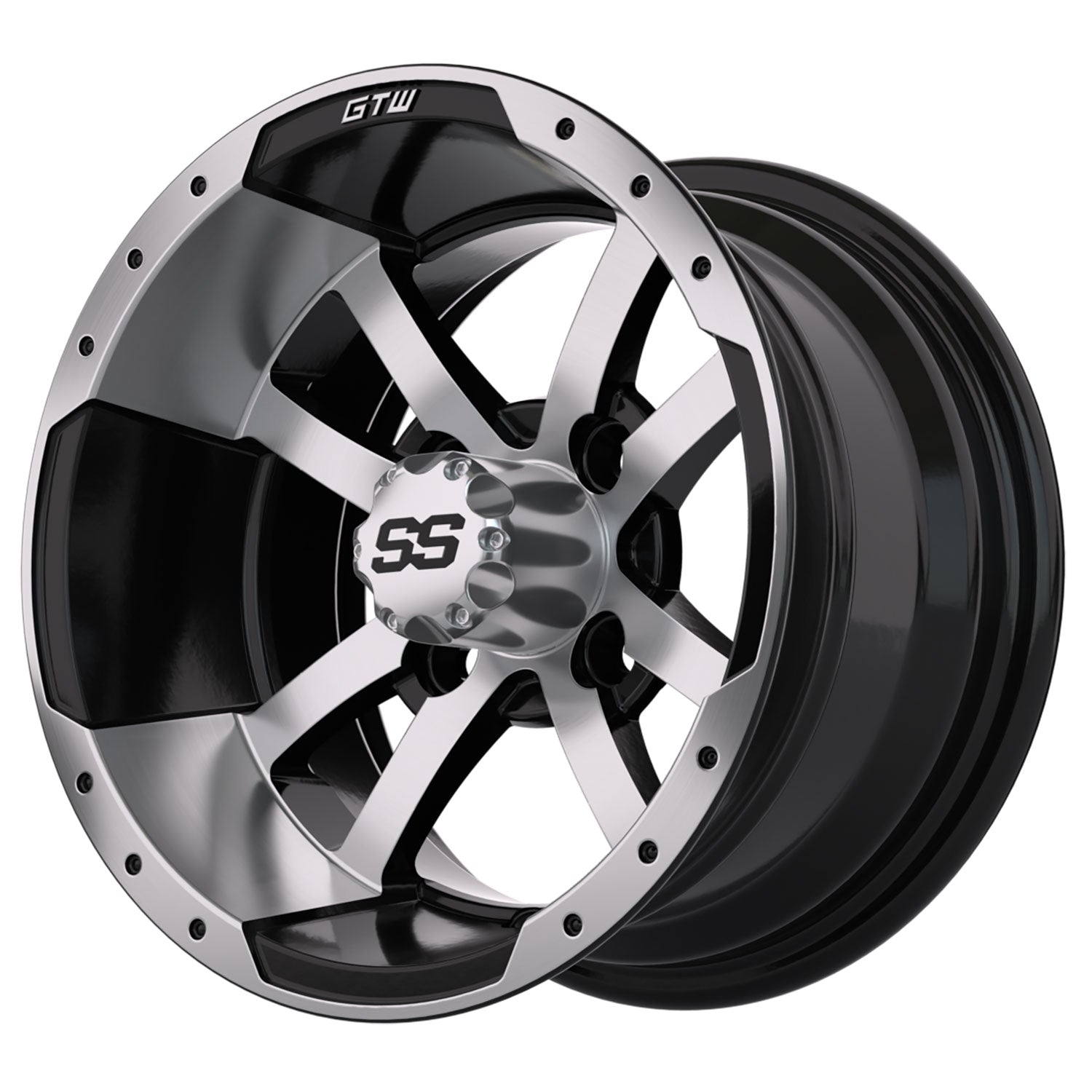 Storm Trooper 12 inch GTW golf cart wheel - Black / Silver