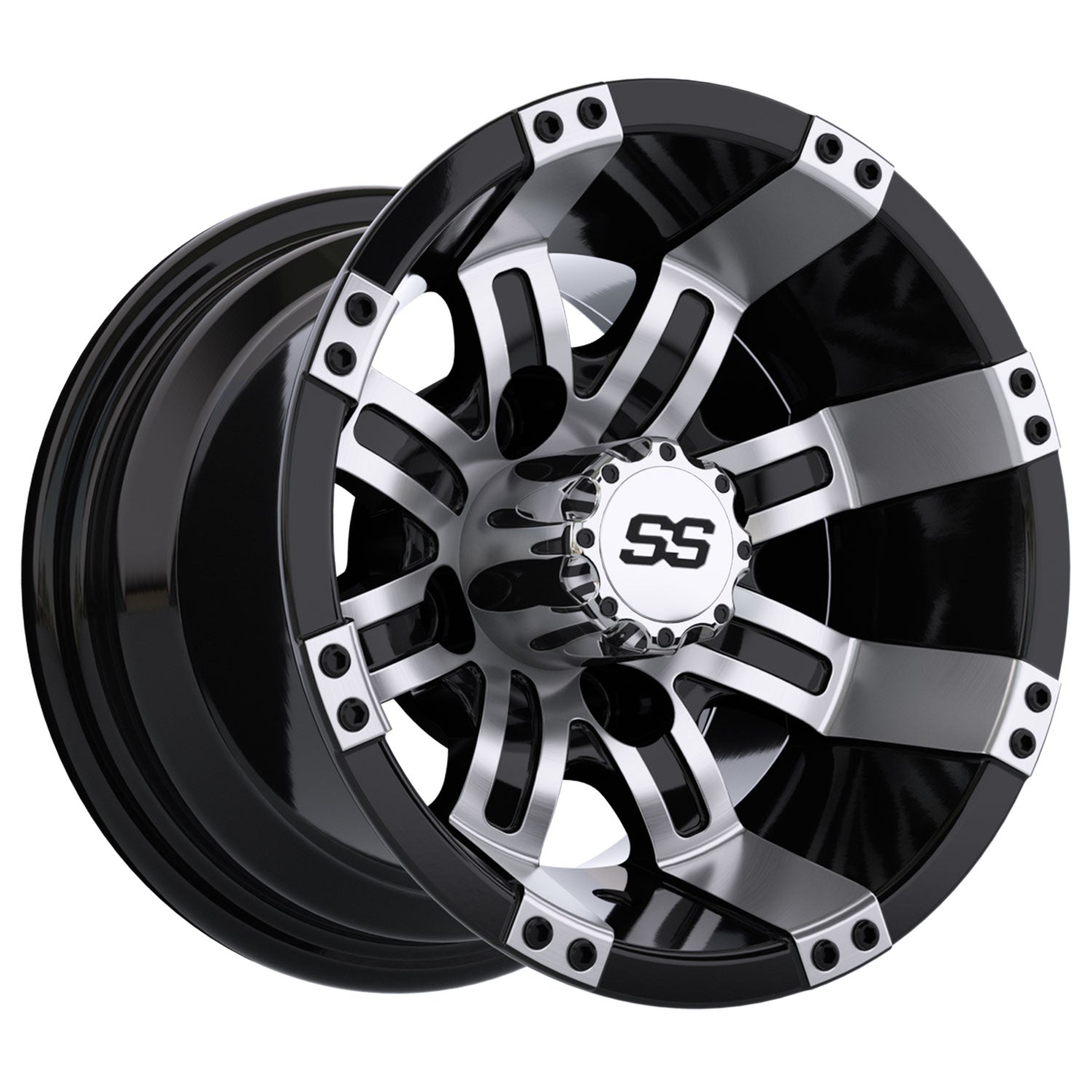 Tempest 10 inch GTW golf cart wheel - Black / Silver