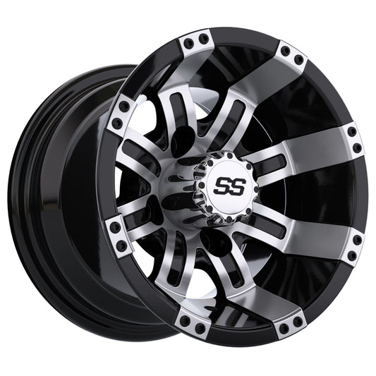 Tempest 10 inch GTW golf cart wheel - Black / Silver
