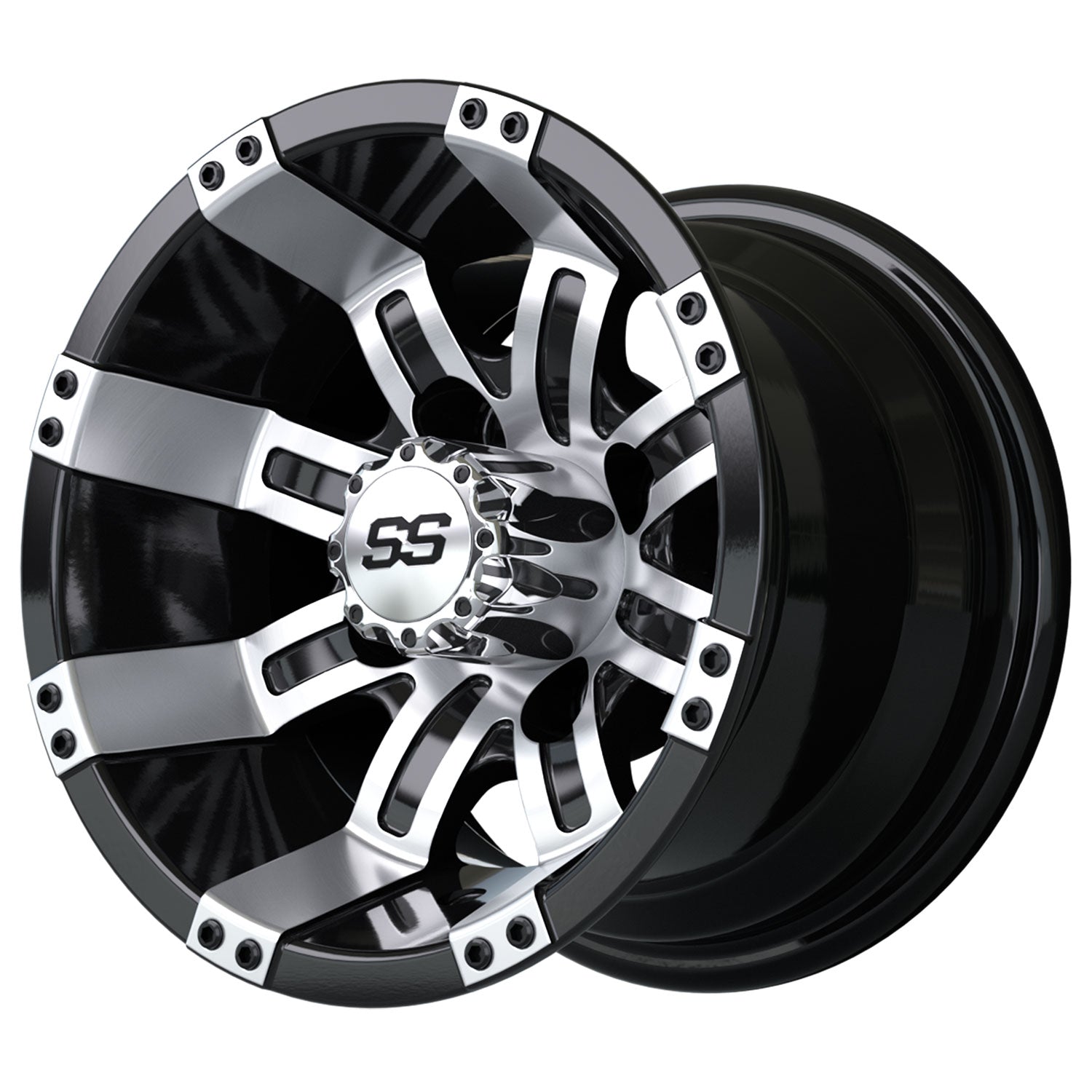 Tempest 10 inch GTW golf cart wheel - Black / Silver