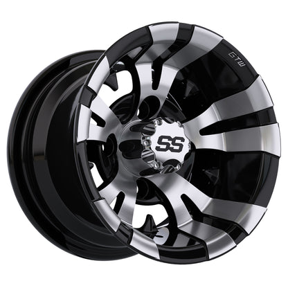 Vampire 10 inch GTW golf cart wheel - Black / Silver