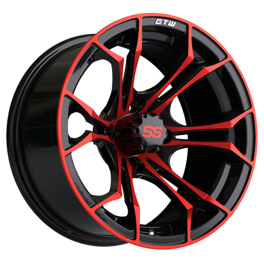Spyder 14 inch GTW golf cart wheel - Black / Red