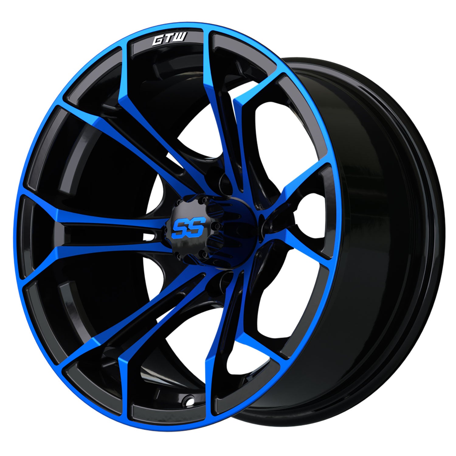 Spyder 14 inch GTW golf cart wheel - Black / Blue