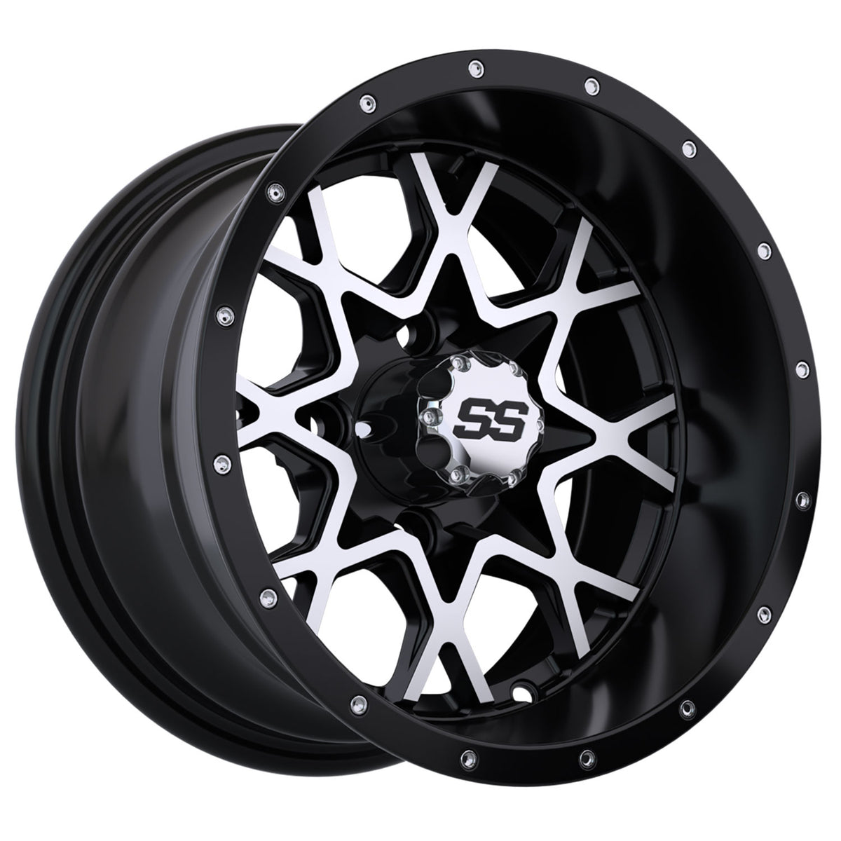 Vortex 12 inch GTW golf cart wheel - Matte Black / Silver