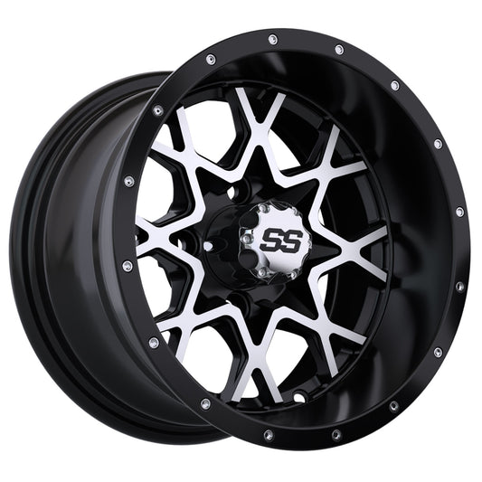 Vortex 12 inch GTW golf cart wheel - Matte Black / Silver