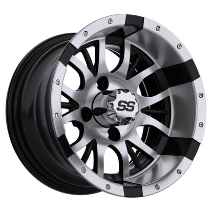 Diesel 12 inch GTW golf cart wheel - Silver / Black