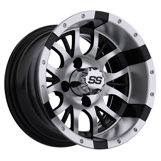 Diesel 12 inch GTW golf cart wheel - Silver / Black