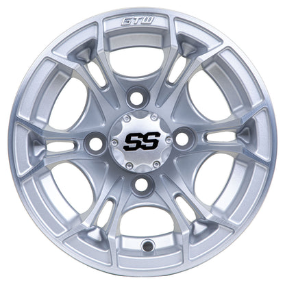 Spyder 10 inch GTW golf cart wheel - Silver Brush