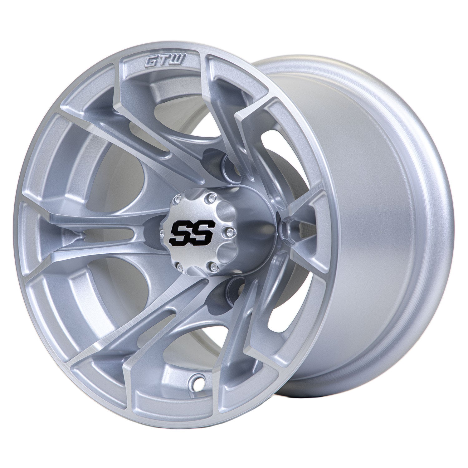 Spyder 10 inch GTW golf cart wheel - Silver Brush