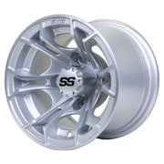 Spyder 10 inch GTW golf cart wheel - Silver Brush