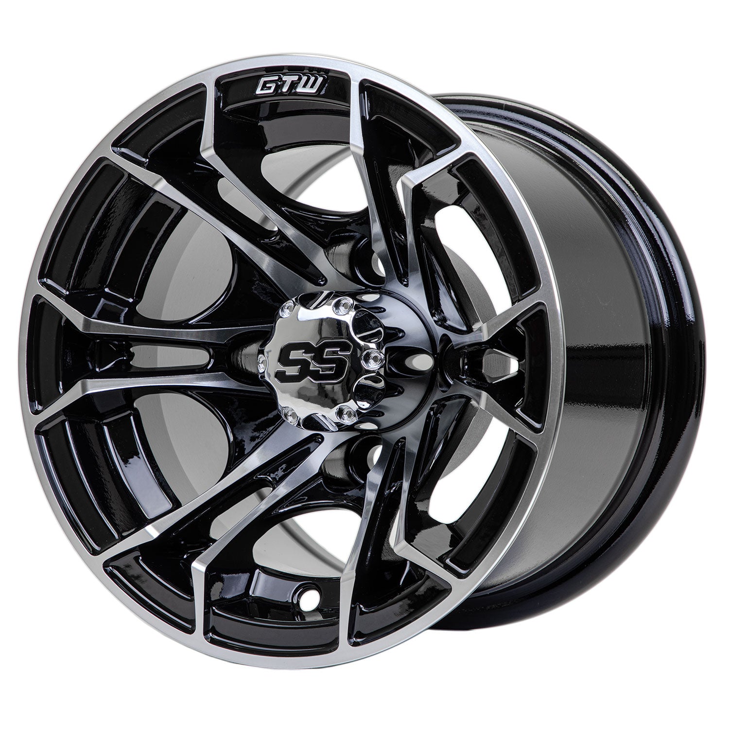 Spyder 10 inch GTW golf cart wheel - Black / Silver
