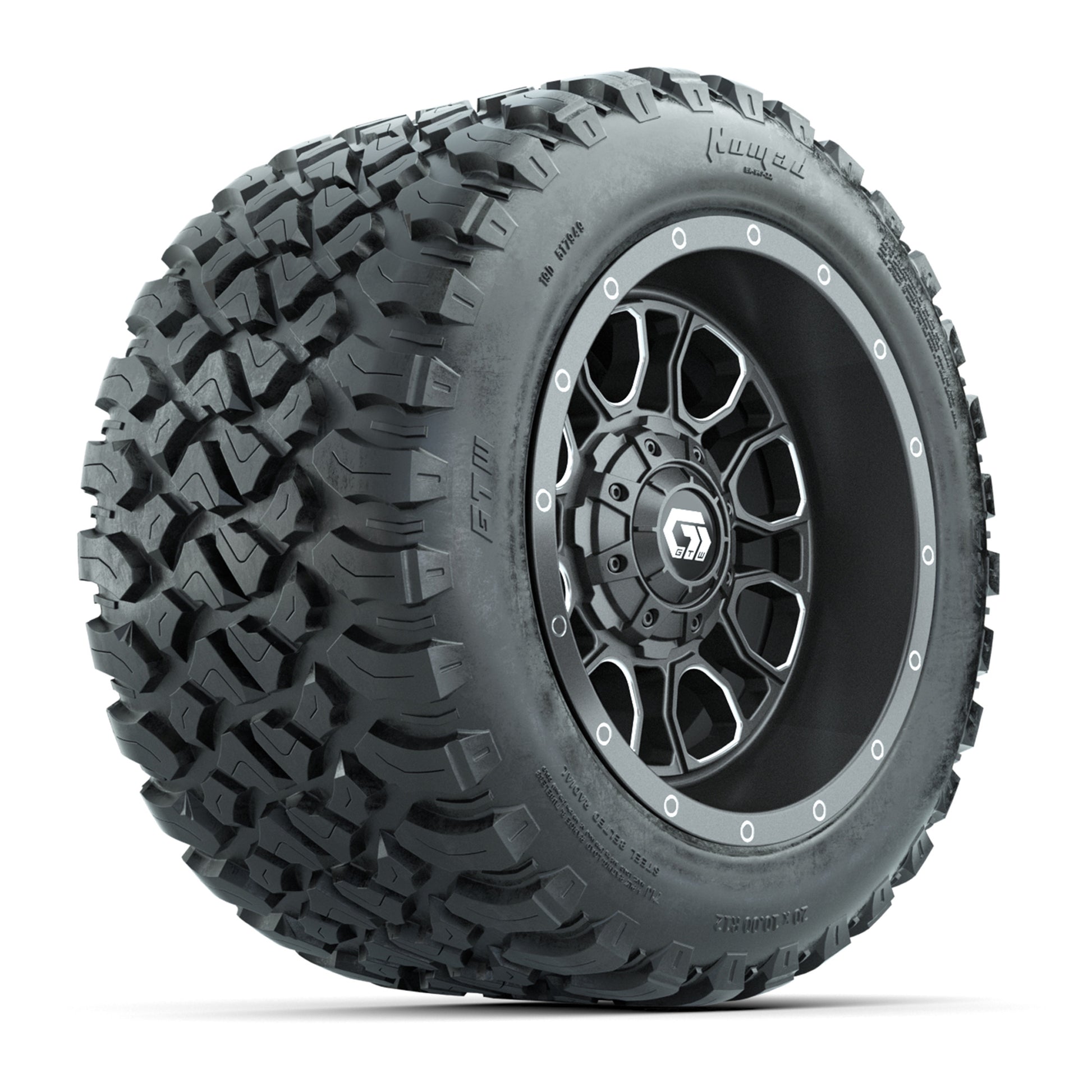 GTW® Volt Gunmetal 12 in Wheels with 20X10-12 Nomad Steel Belt Radial All-Terrain Tires – Full Set