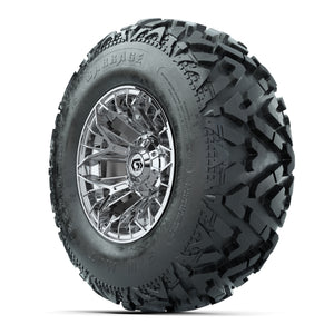 GTW® Stellar Chrome 12 in Wheels with 25X10-12 Barrage Mud Tires – Full Set