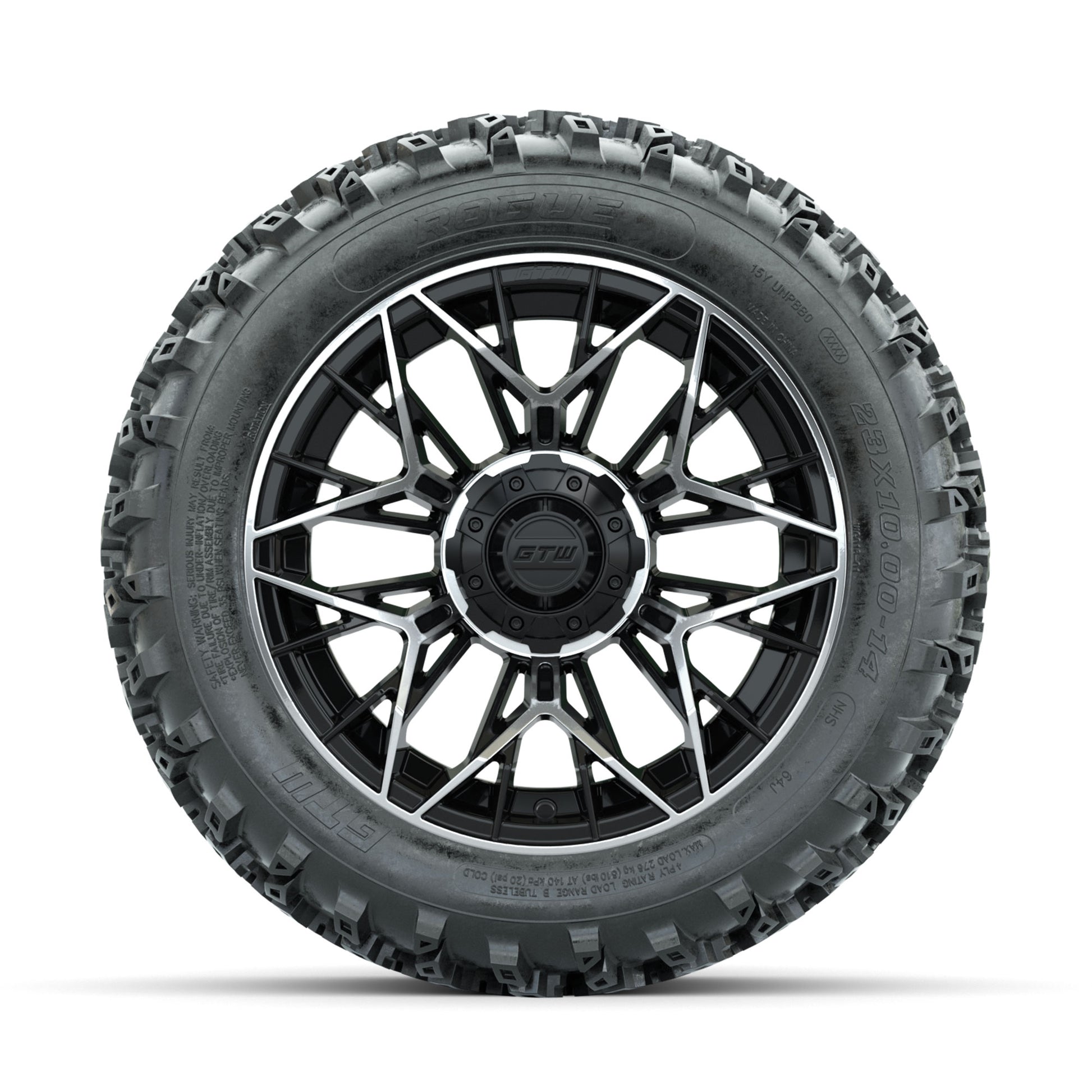 GTW Stellar Machined/Black 14 in Wheels with 23x10.00-14 Rog - front view
