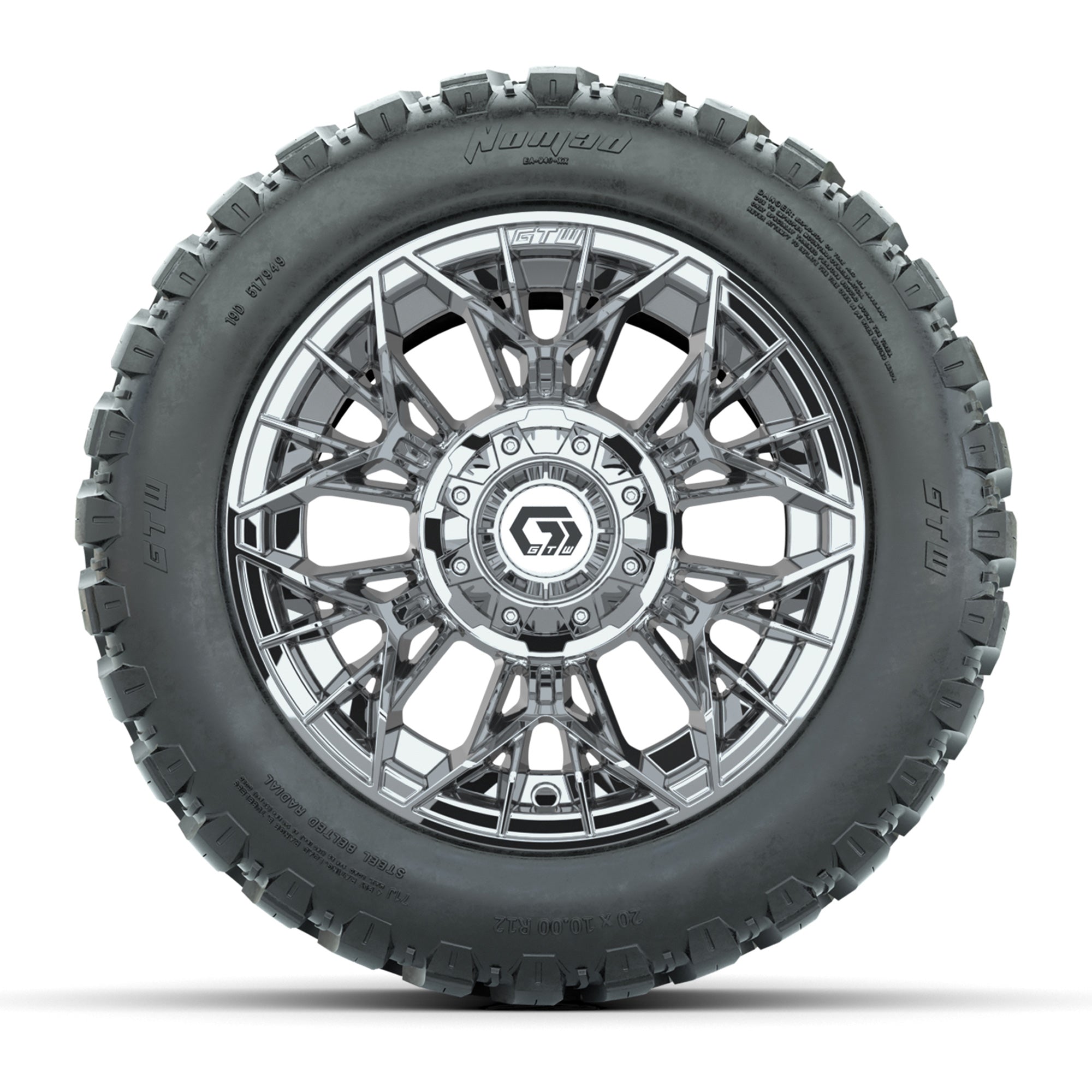GTW® Stellar Chrome 12 in Wheels with 20X10-12 Nomad Steel Belt Radial All-Terrain Tires – Full Set