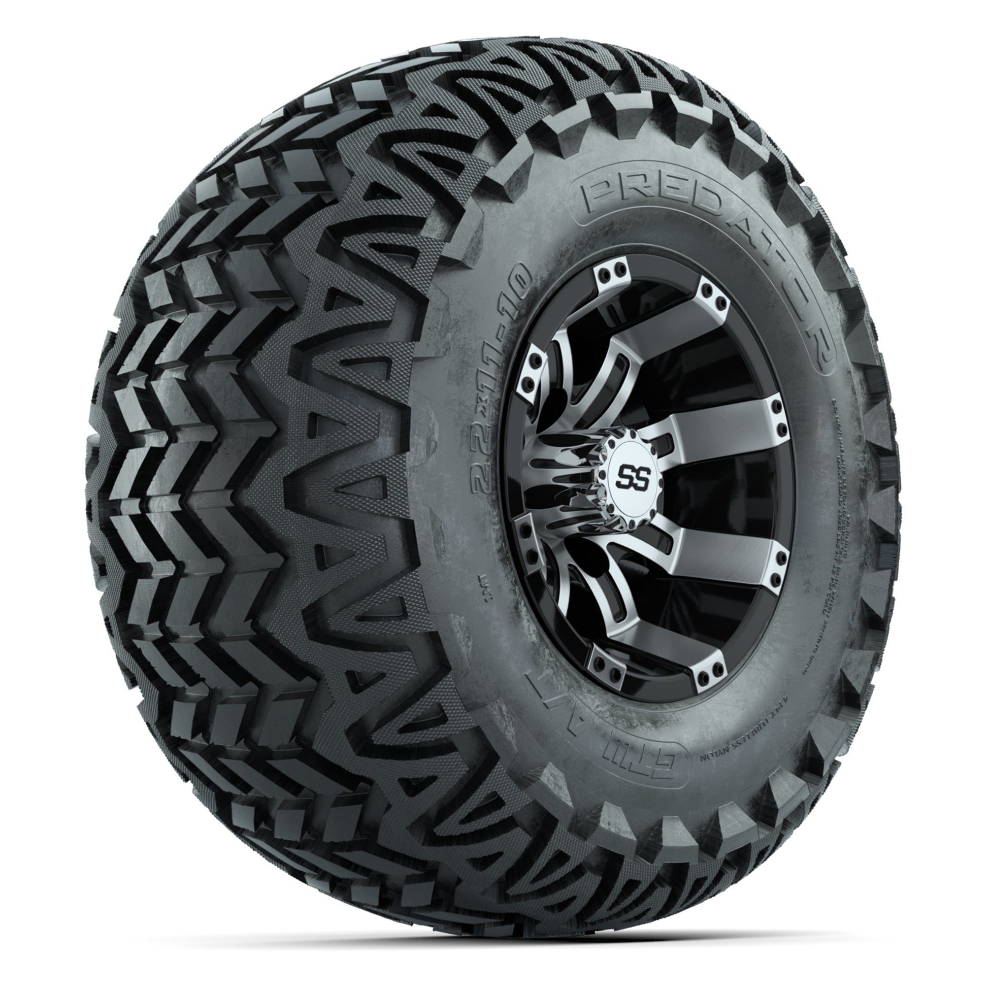 GTW Tempest Black/Machined 10 in Wheels with 22x11-10 Predator All-Terrain Tires – Full Set