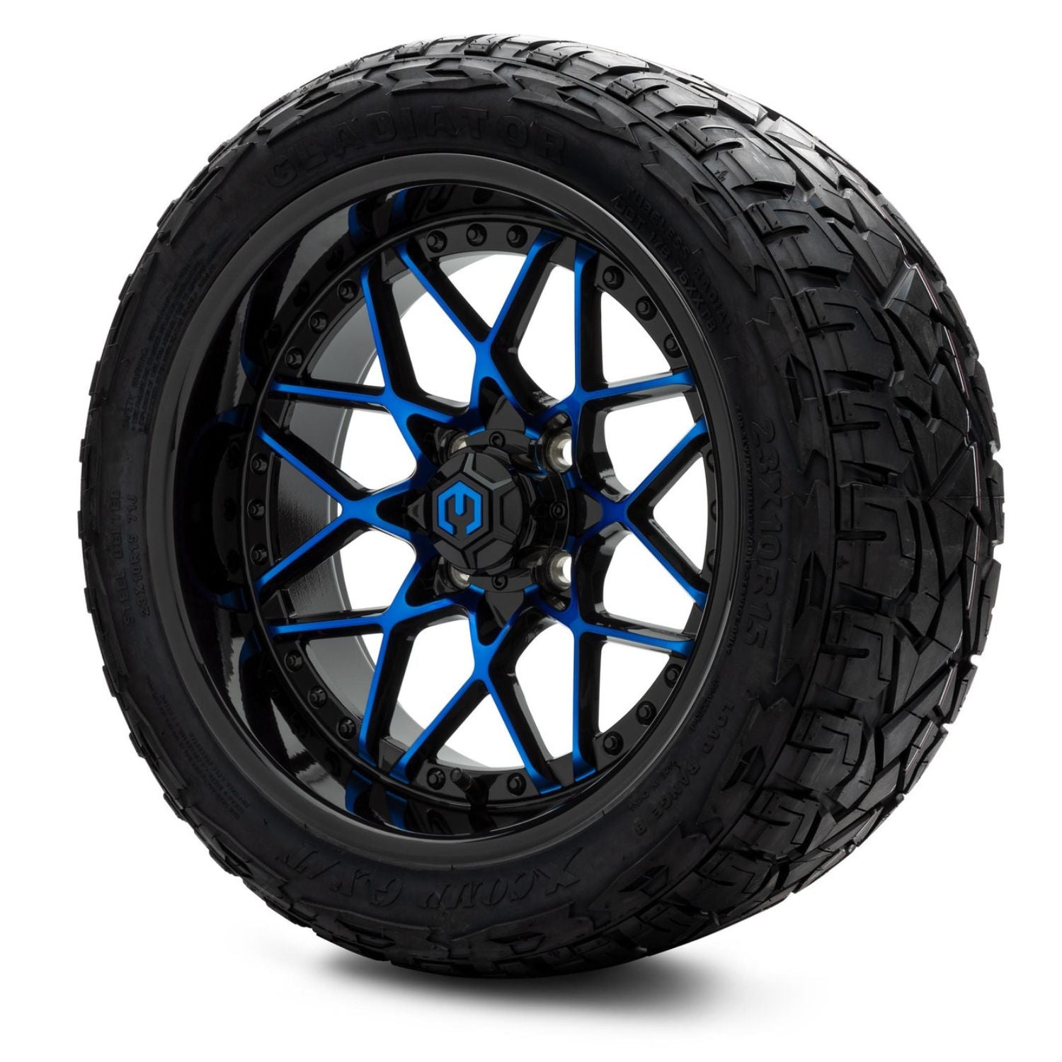 MODZ® 15" Formula Blue and Black Wheels & Off-Road Tires Combo (Xcomp Gladiator Steel Belted Radial 23x10-15)
