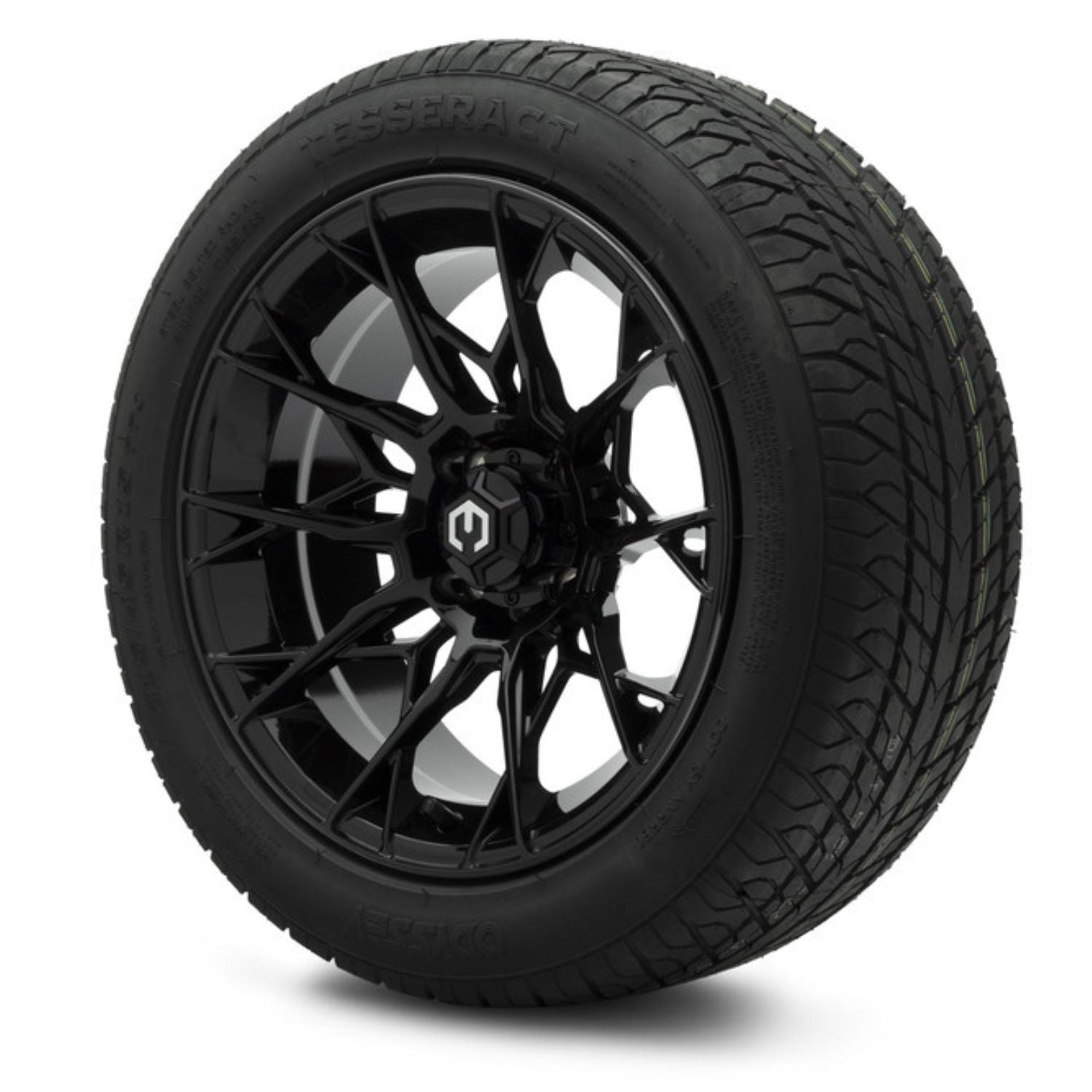 MODZ® 15" Chaos Glossy Black Wheels & Street Tires Combo (Odyssey Tesseract Steel-Belted Radial 215/45-R15)