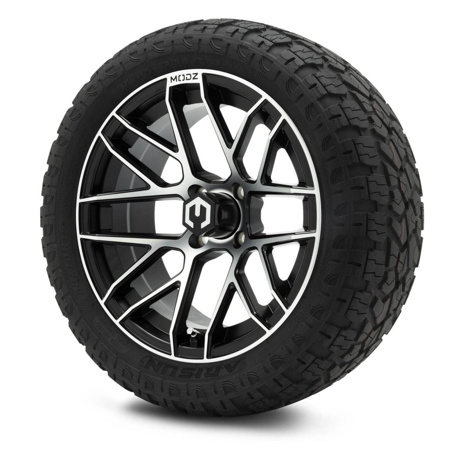 MODZ® 15" Matrix Machined Black Wheels & Off-Road Tires Combo Arisun X-Armory Steel Belted Radial 23x10-15