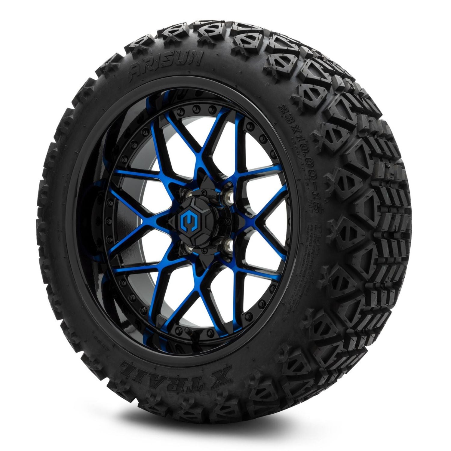 MODZ® 15" Formula Blue and Black Wheels & Off-Road Tires Combo (Arisun X-Trail All-Terrain 23x10-15)