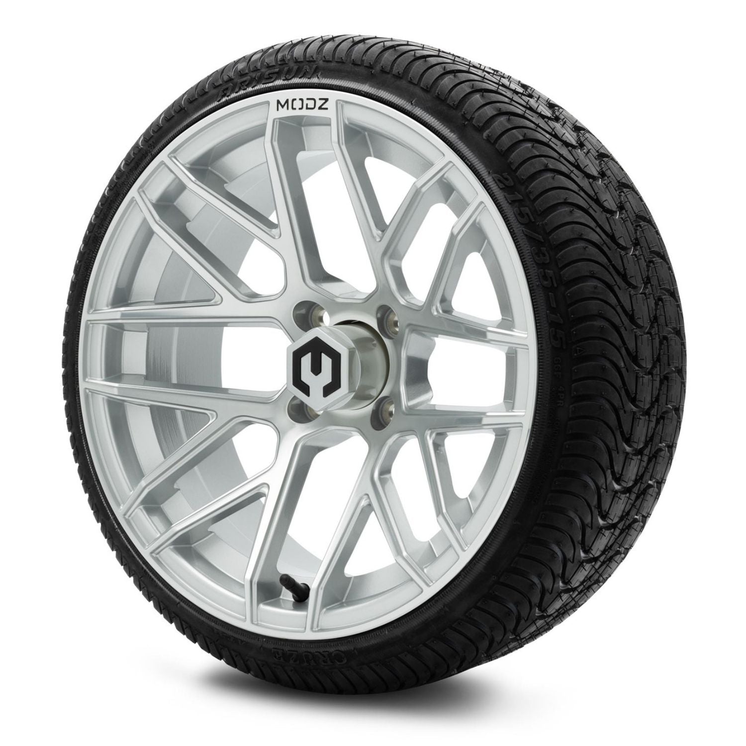 MODZ® 15" Matrix Silver Wheels & Street Tires Combo (Arisun Cruze 215/35-15)