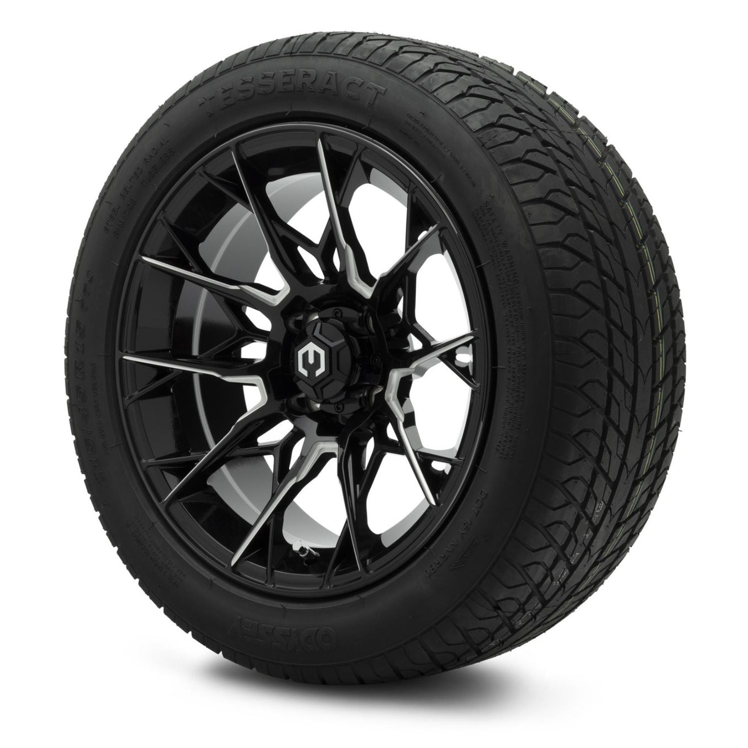 MODZ® 15" Chaos Glossy Black with Ball Mill Wheels & Street Tires Combo (Odyssey Tesseract Steel-Belted Radial 215/45-R15)