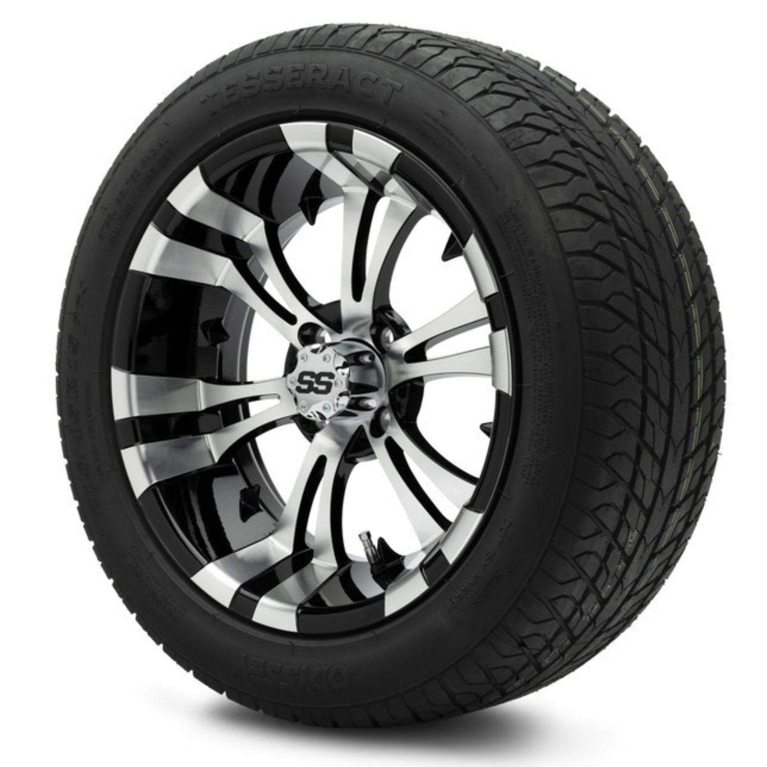 MODZ® 15" Vampire Machined Black Wheels & Street Tires Combo (Odyssey Tesseract Steel-Belted Radial 215/45-R15)