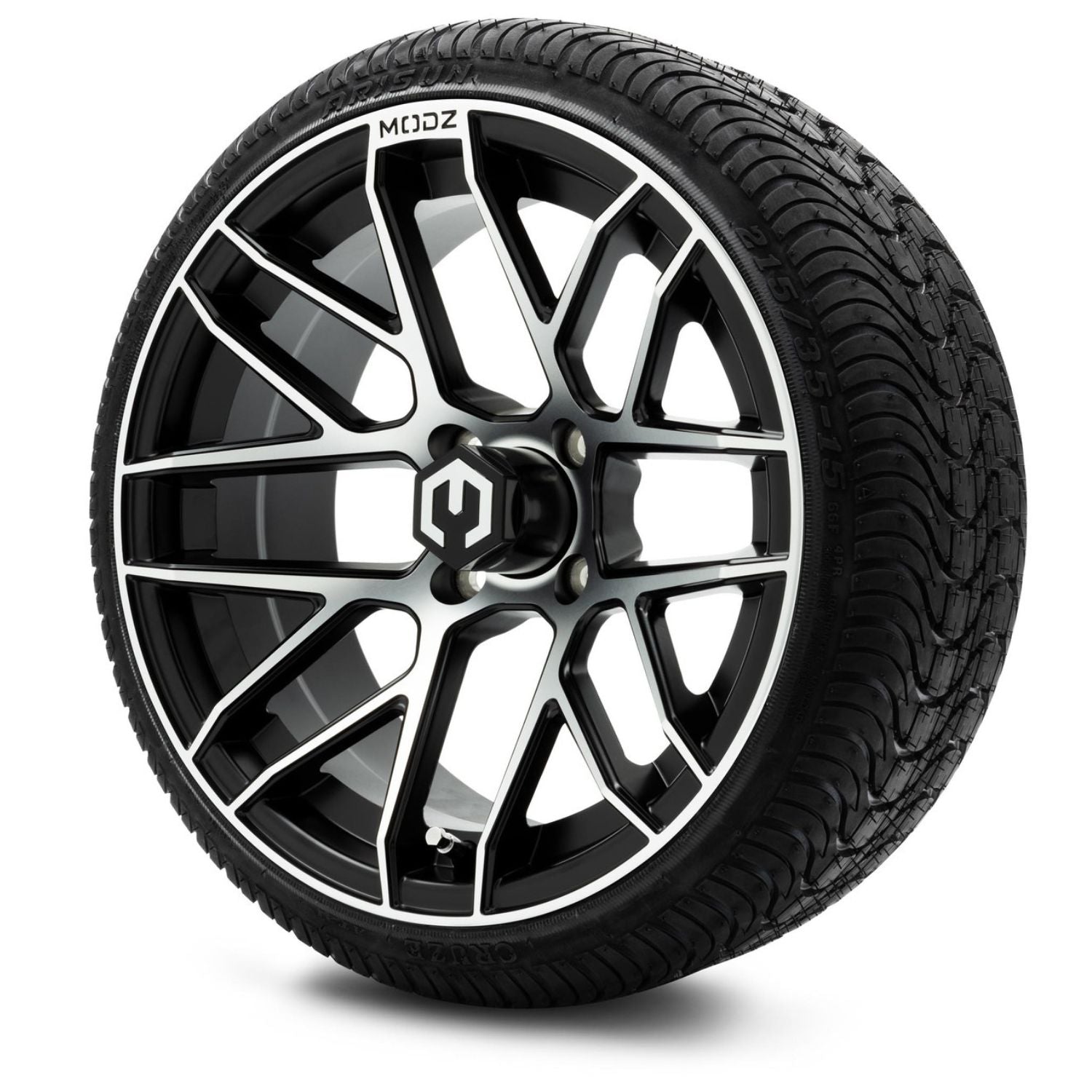 MODZ® 15" Matrix Machined Black Wheels & Street Tires Combo (Arisun Cruze 215/35-15)