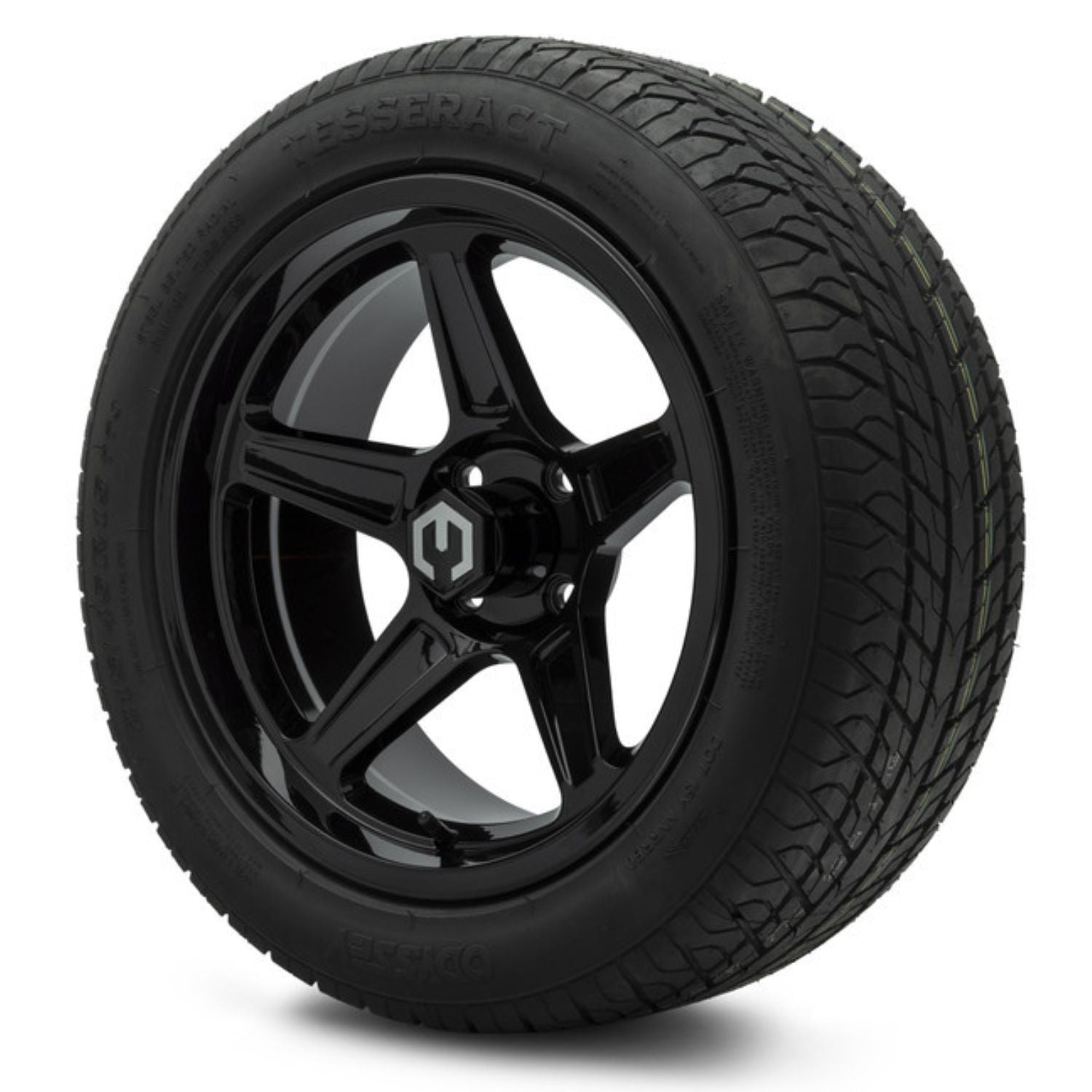 MODZ® 15" Drift Glossy Black Wheels & Street Tires Combo (Odyssey Tesseract Steel-Belted Radial 215/45-R15)