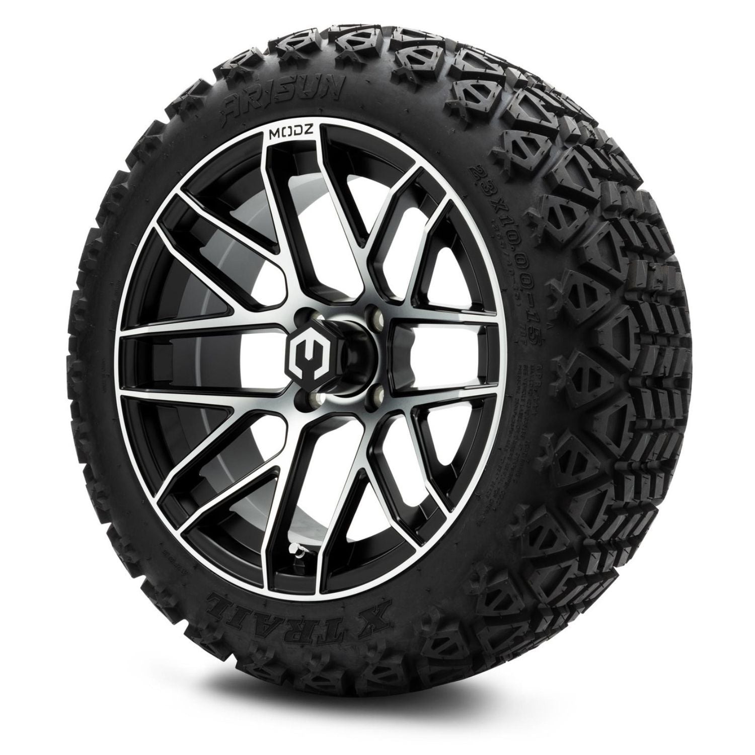 MODZ® 15" Matrix Machined Black Wheels & Off-Road Tires Combo (Arisun X-Trail All-Terrain 23x10-15)