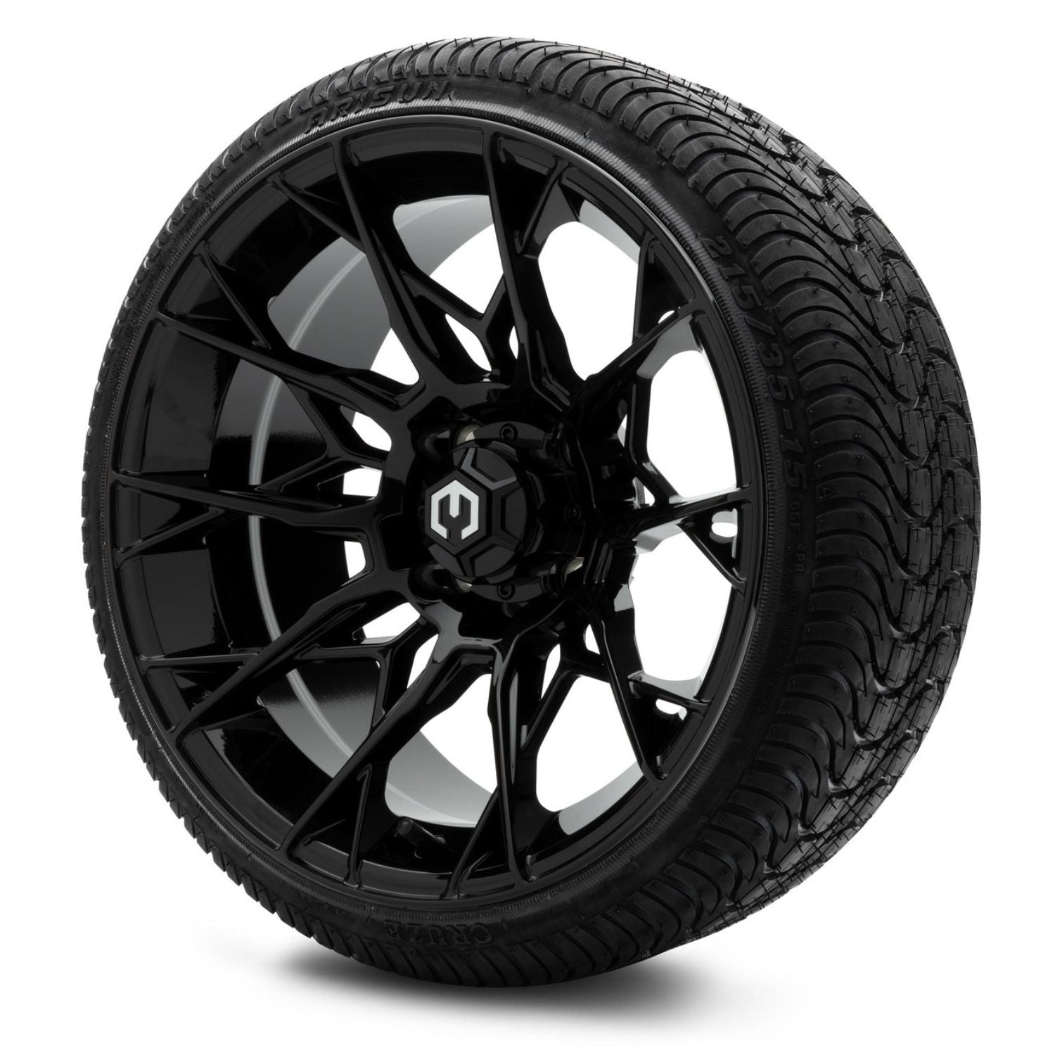 MODZ® 15" Chaos Glossy Black Wheels & Street Tires Combo (Arisun Cruze 215/35-15)