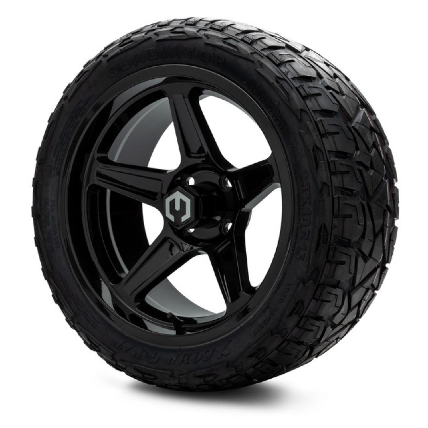 MODZ® 15" Drift Glossy Black Wheels & Off-Road Tires Combo (Xcomp Gladiator Steel Belted Radial 23x10-15)