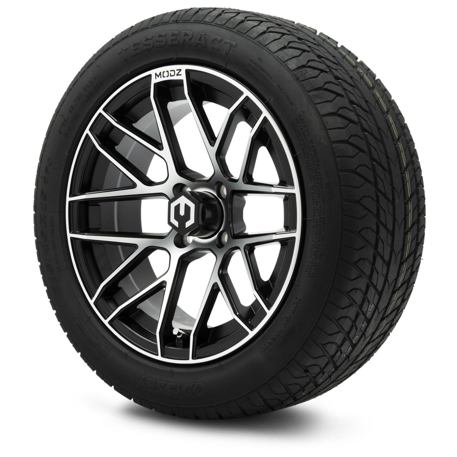 MODZ® 15" Matrix Machined Black Wheels & Street Tires Combo (Odyssey Tesseract Steel-Belted Radial 215/45-R15)