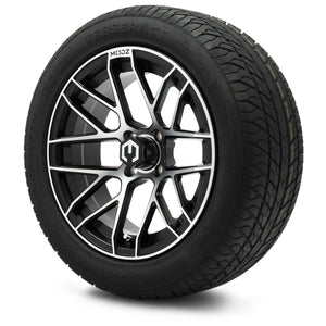 MODZ® 15" Matrix Machined Black Wheels & Street Tires Combo (Odyssey Tesseract Steel-Belted Radial 215/45-R15)