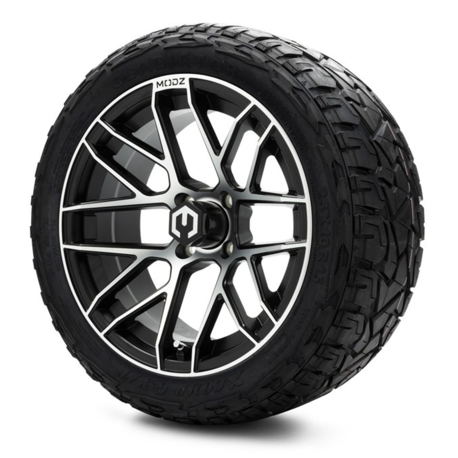 MODZ® 15" Matrix Machined Black Wheels & Off-Road Tires Combo Xcomp Gladiator Steel Belted Radial 23x10-15
