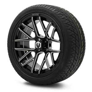 MODZ® 15" Matrix Glossy Black with Ball Mill Wheels & Street Tires Combo (Odyssey Tesseract Steel-Belted Radial 215/35-R15)
