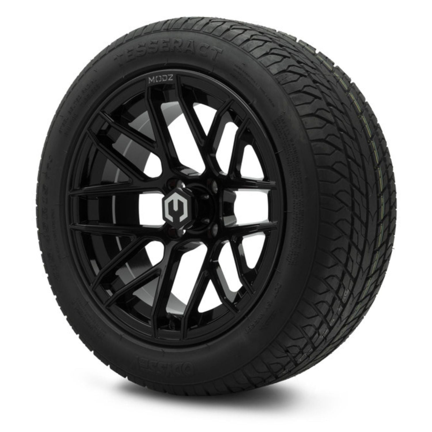 MODZ® 15" Matrix Glossy Black Wheels & Street Tires Combo (Odyssey Tesseract Steel-Belted Radial 215/45-R15)