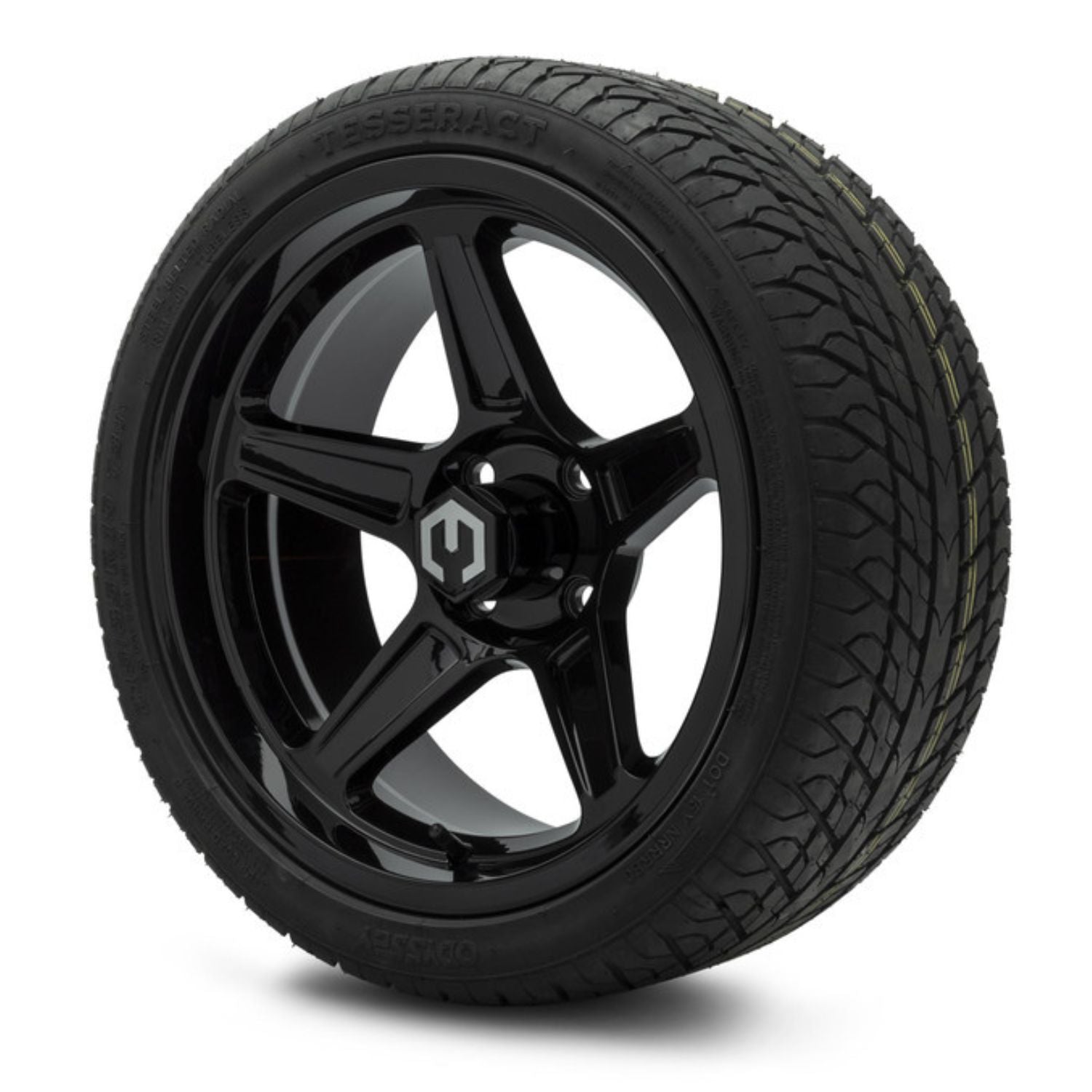 MODZ® 15" Drift Glossy Black Wheels & Street Tires Combo (Odyssey Tesseract Steel-Belted Radial 215/35-R15)