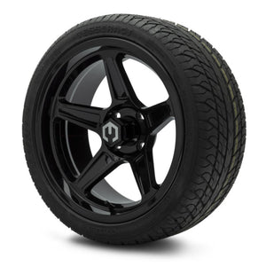 MODZ® 15" Drift Glossy Black Wheels & Street Tires Combo (Odyssey Tesseract Steel-Belted Radial 215/35-R15)