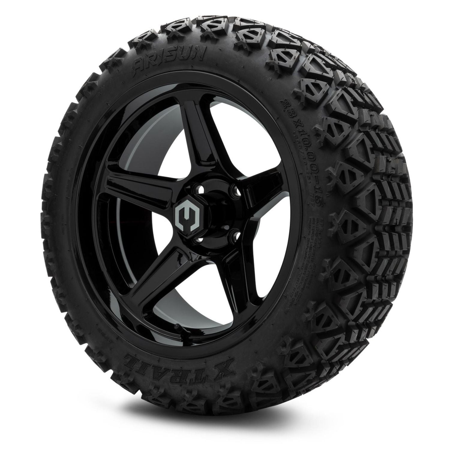 MODZ® 15" Drift Glossy Black Wheels & Off-Road Tires Combo (Arisun X-Trail All-Terrain 23x10-15)