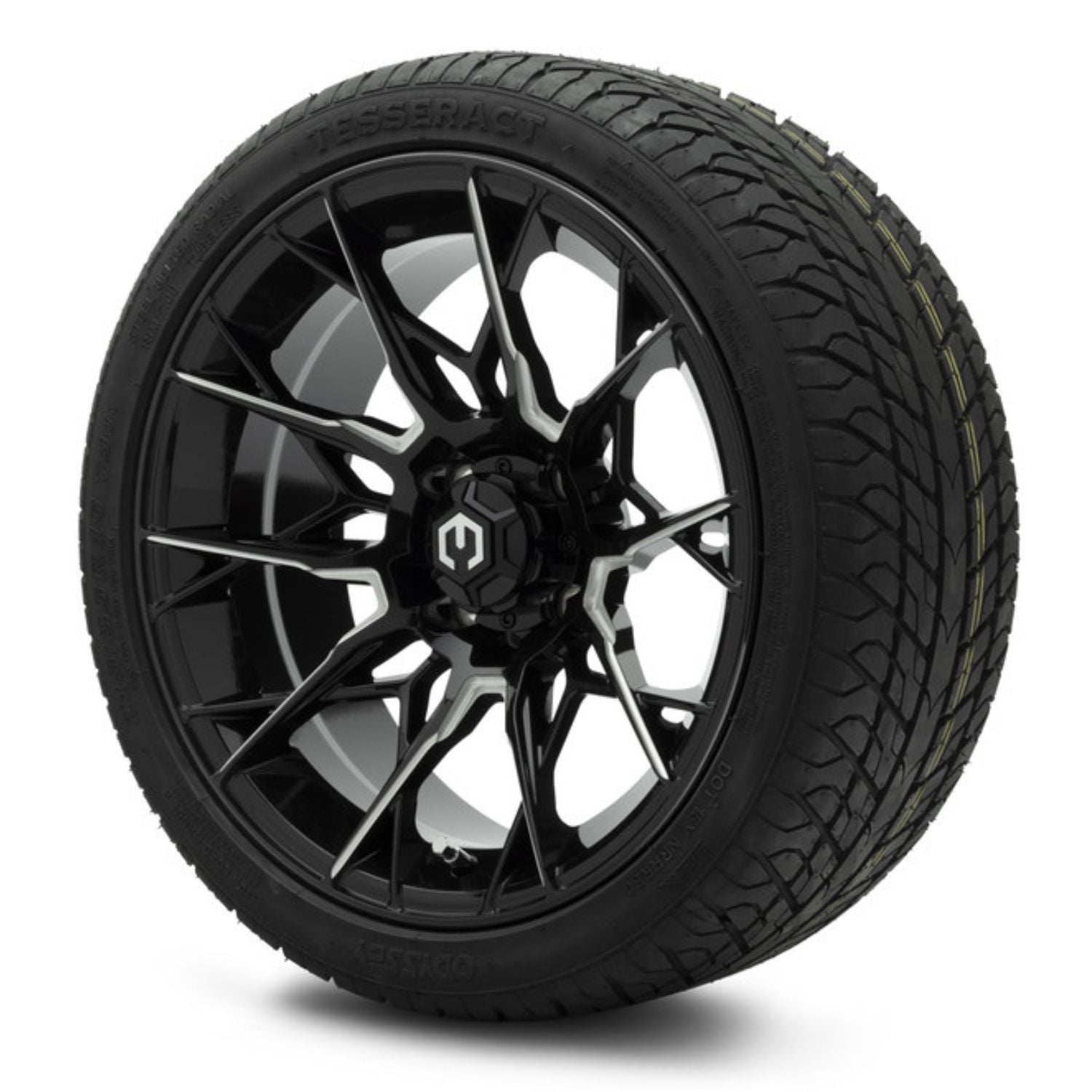 MODZ® 15" Chaos Glossy Black with Ball Mill Wheels & Street Tires Combo (Odyssey Tesseract Steel-Belted Radial 215/35-R15)