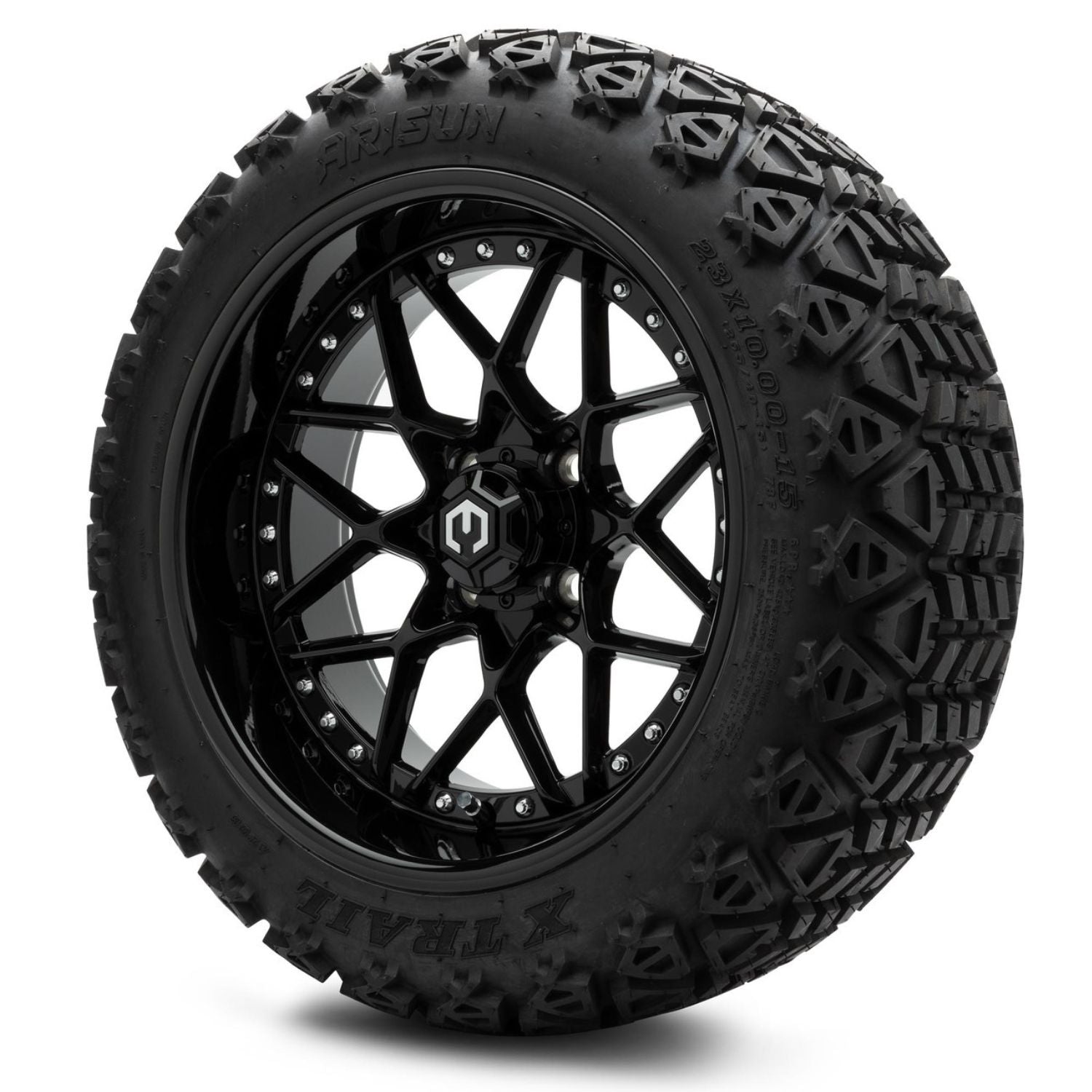 MODZ® 15" Formula Glossy Black Wheels & Off-Road Tires Combo (Arisun X-Trail All-Terrain 23x10-15)