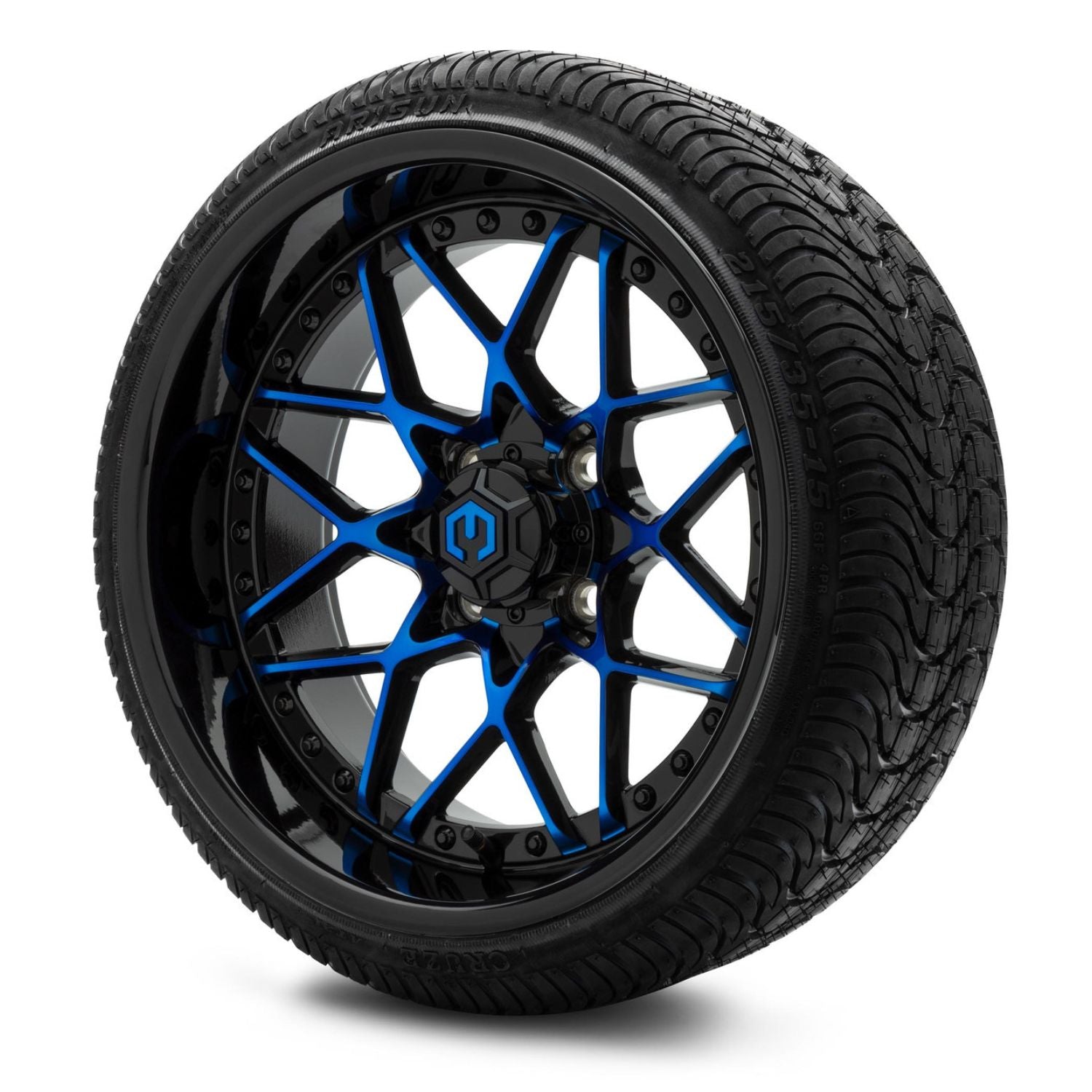 MODZ® 15" Formula Blue and Black Wheels & Street Tires Combo (Arisun Cruze 215/35-15)