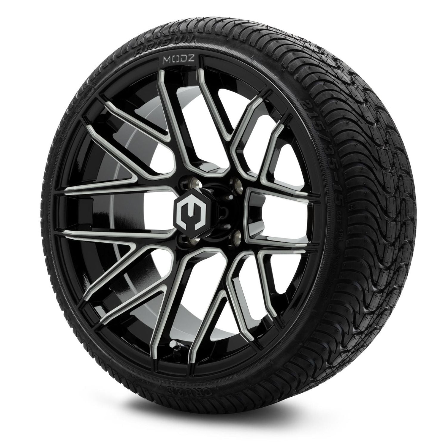 MODZ® 15" Matrix Glossy Black with Ball Mill Wheels & Street Tires Combo (Arisun Cruze 215/35-15)