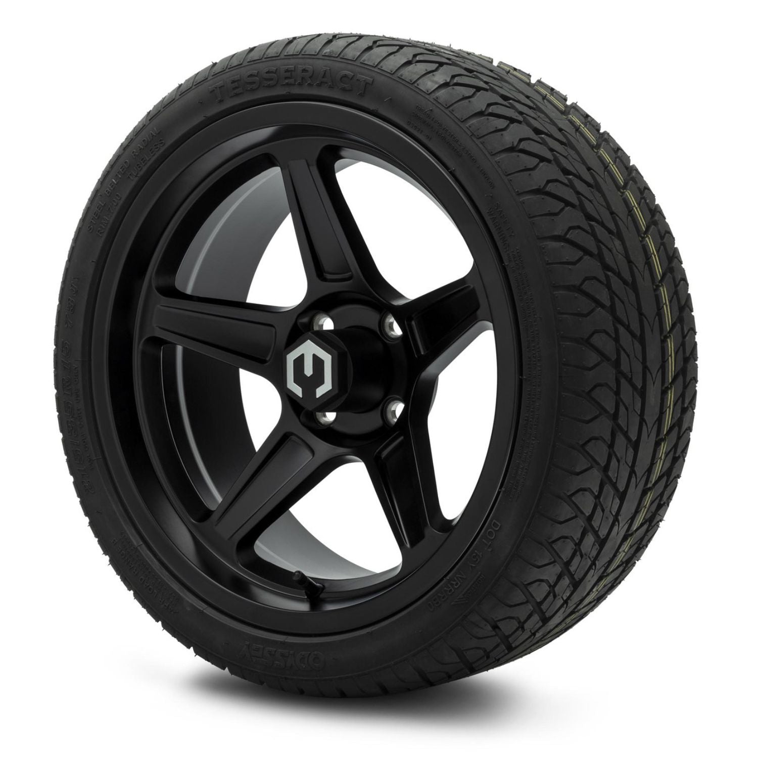 MODZ® 15" Drift Matte Black Wheels & Street Tires Combo (Odyssey Tesseract Steel-Belted Radial 215/35-R15)