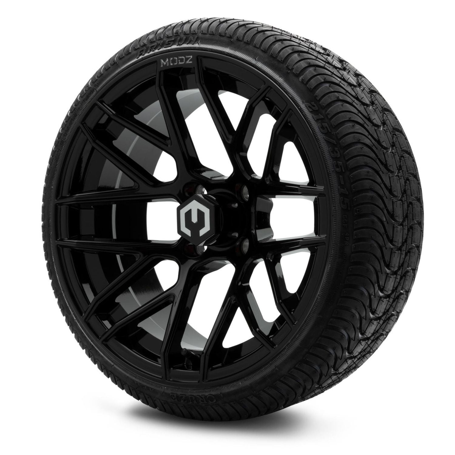 MODZ® 15" Matrix Glossy Black Wheels & Street Tires Combo (Arisun Cruze 215/35-15)