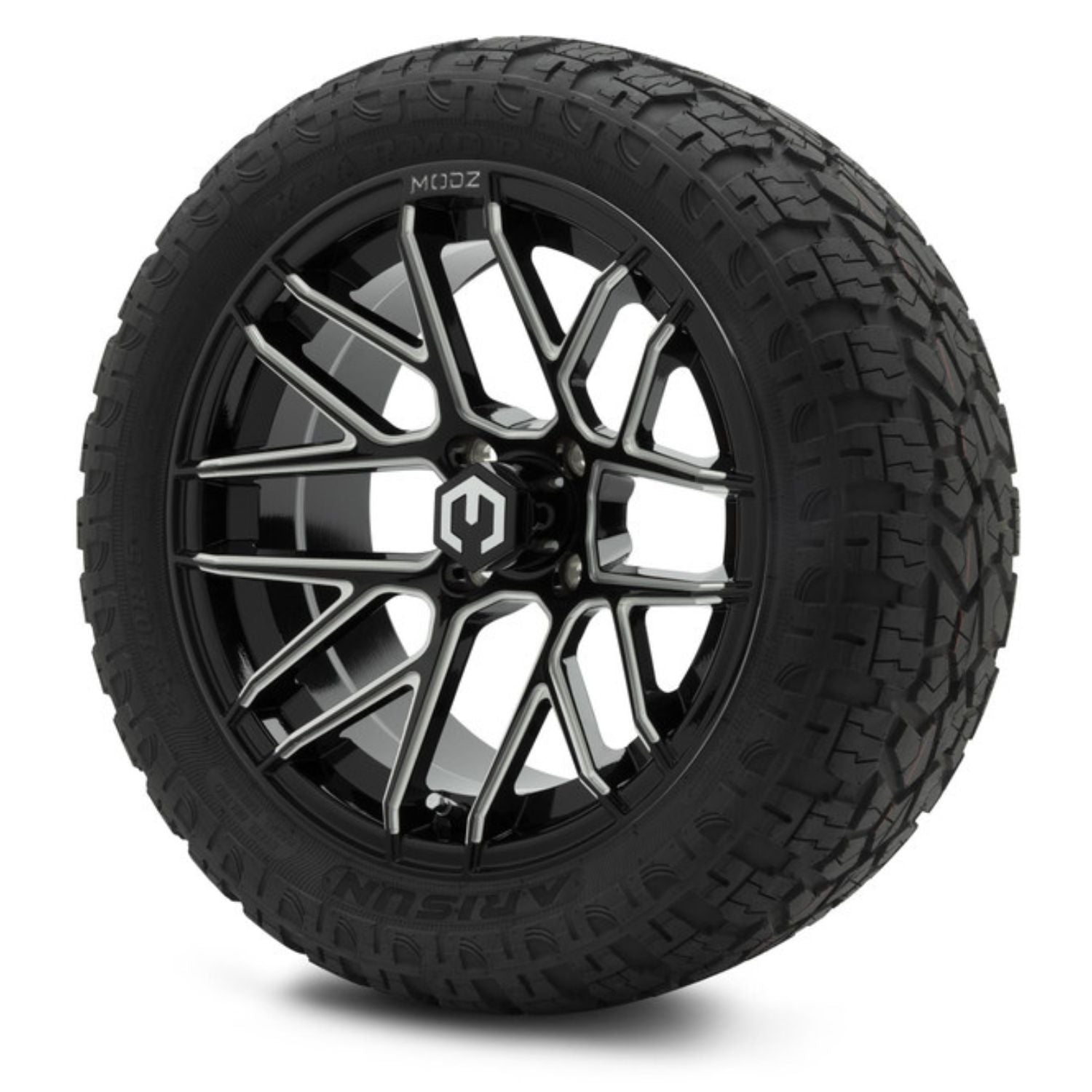 MODZ® 15" Matrix Glossy Black with Ball Mill Wheels & Off-Road Tires Combo (Arisun X-Armory Steel Belted Radial 23x10-15)