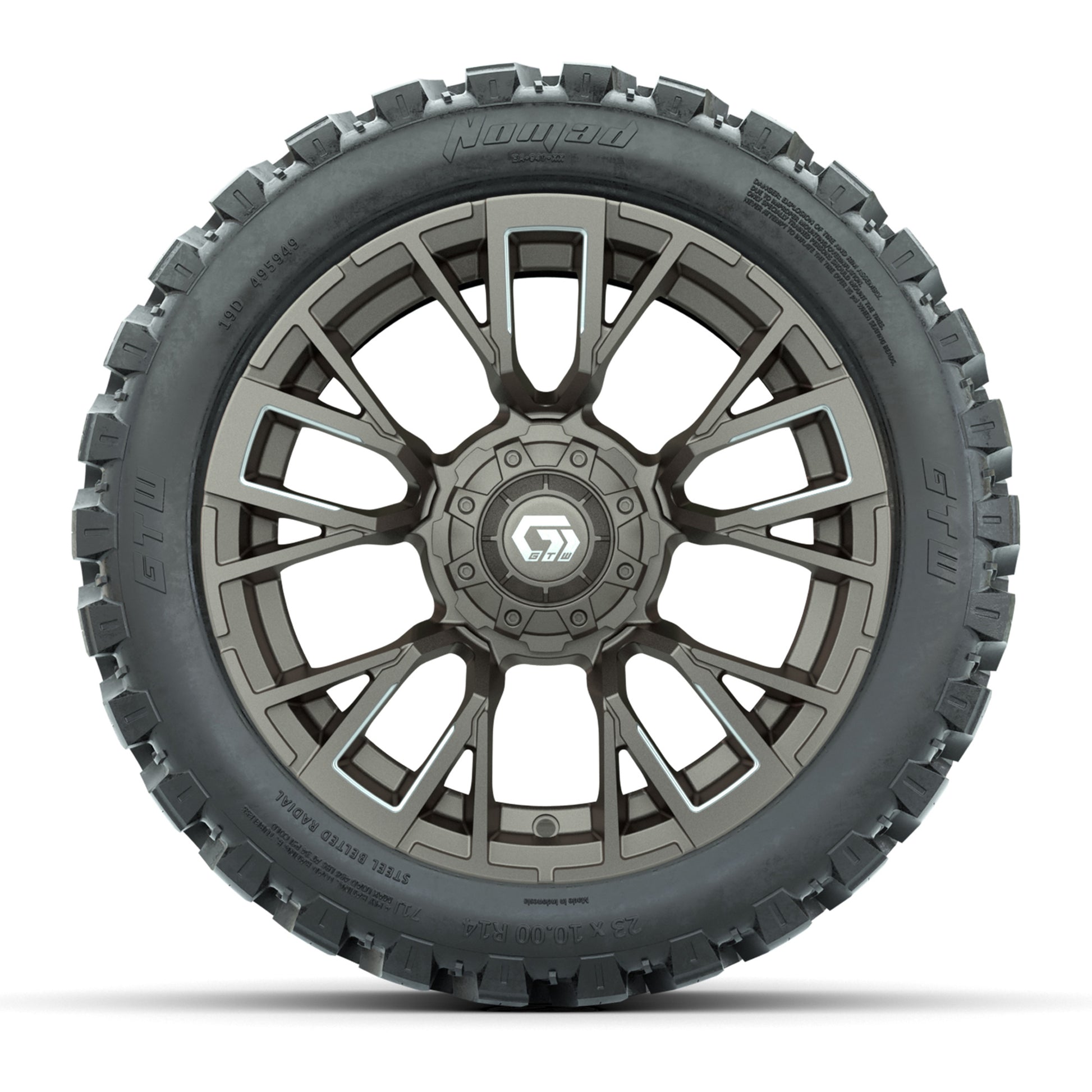 GTW® Vandal Bronze/Machined 14 in Wheels with 23X10-R14 Noma - front view