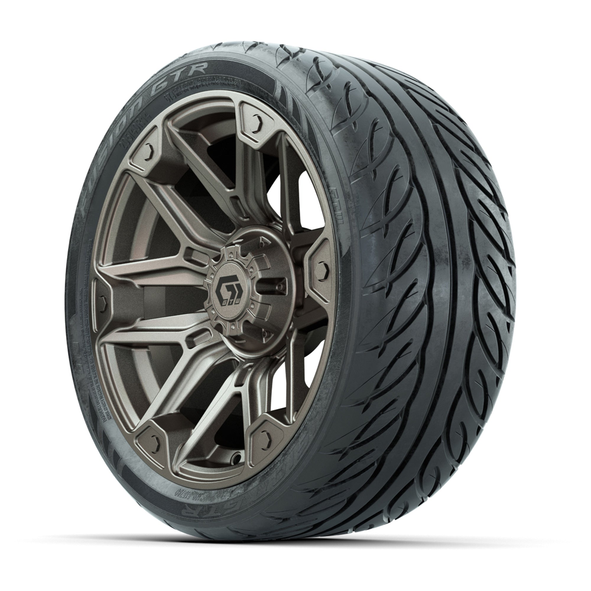 GTW® Graffiti Satin Bronze 14 in Wheels with 205/40-R14 Fusi - 3/4 view