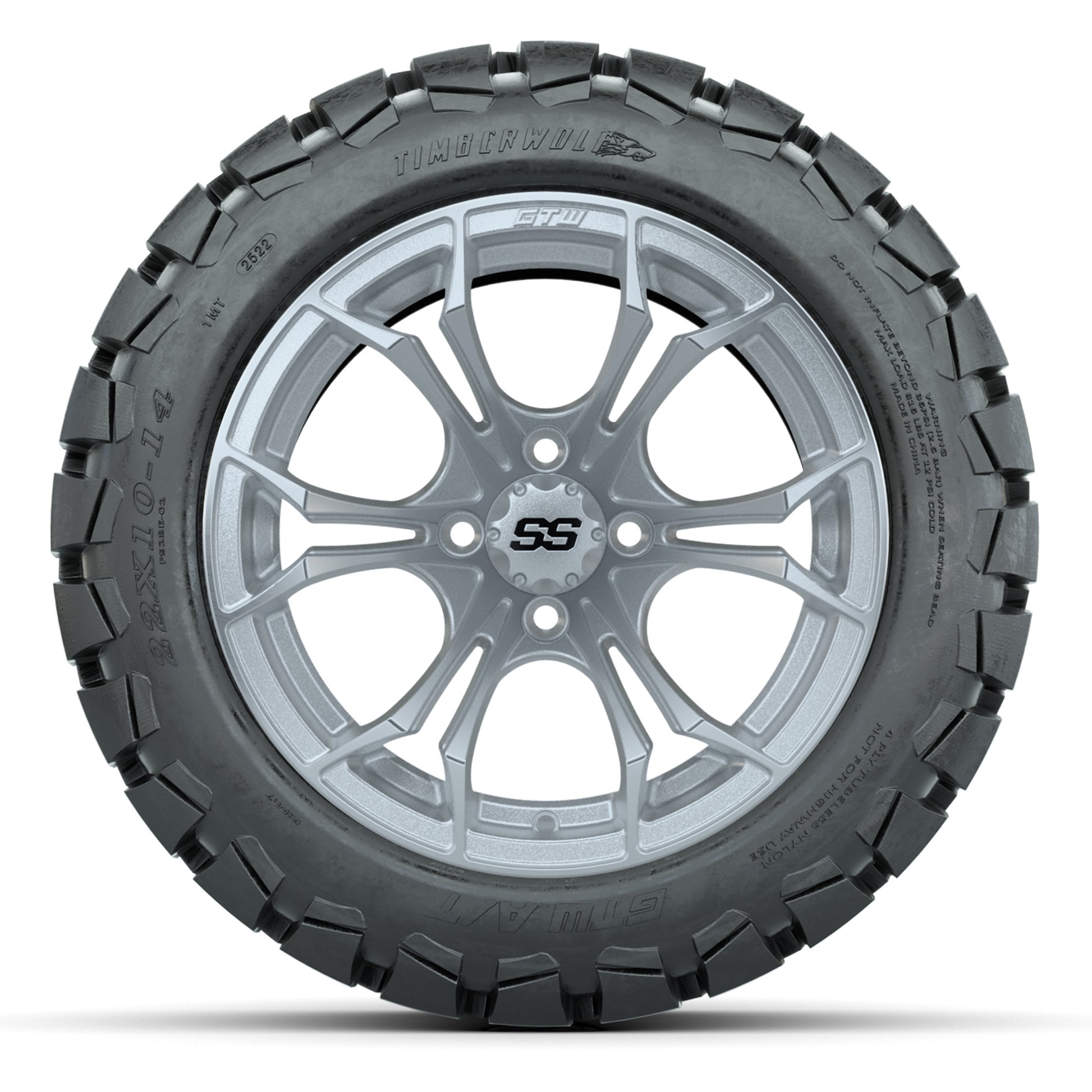 GTW Spyder Silver Brush 14 in Wheels with 22X10-14 Timberwol - front view